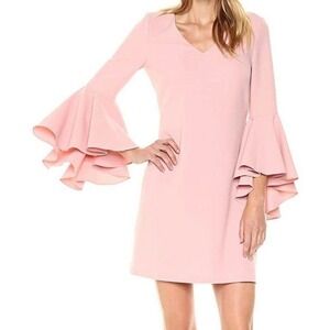 Eliza J Bell Sleeve V-Neck Shift Dress Pink size 8